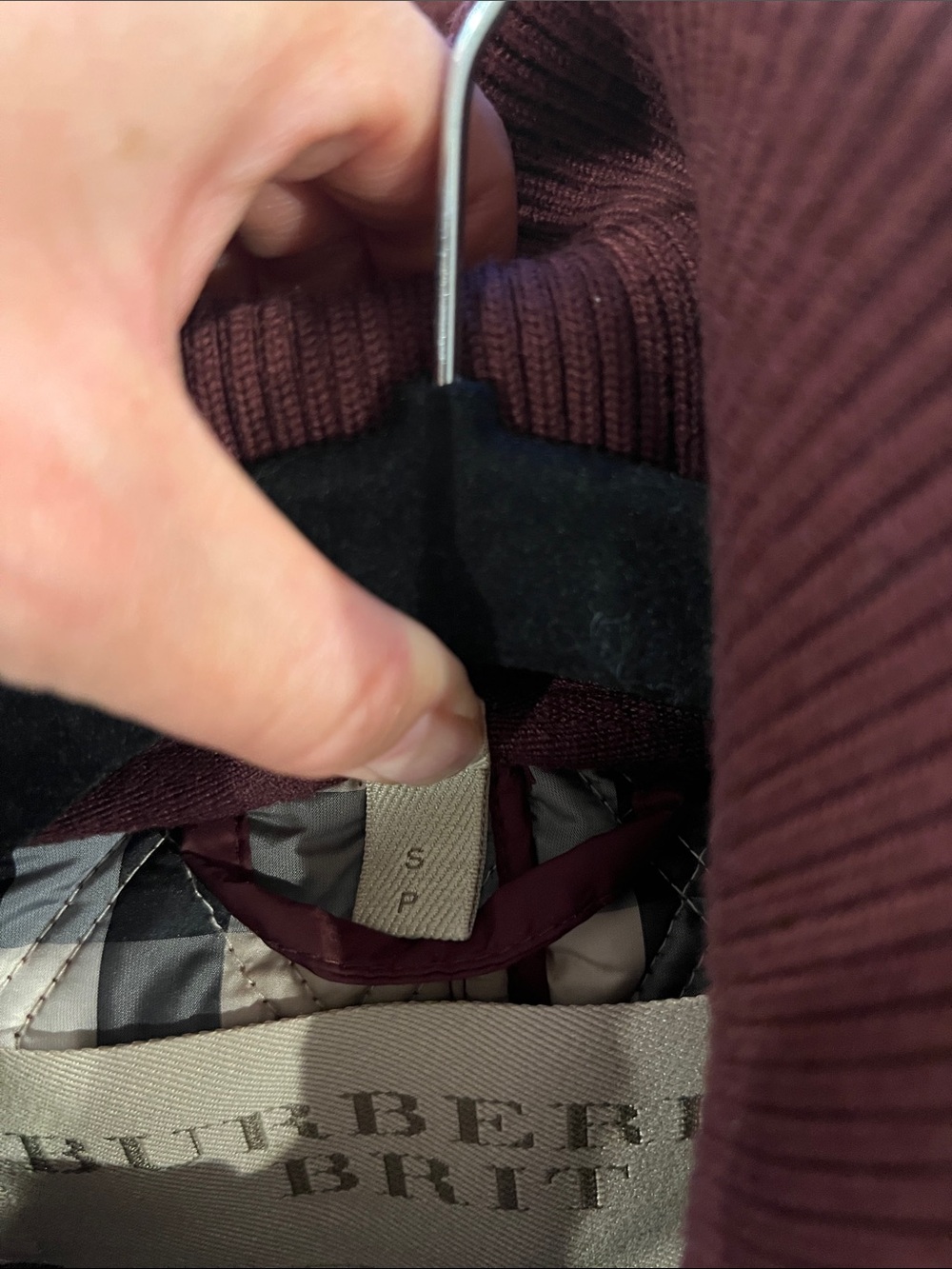 Burberry Brit Quilted Hooded Coat in Burgundy - Picture 11 of 11